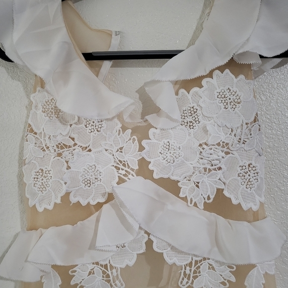 Women's L'atiste Applique Embroidery Floral Ruffle White Mini‎ Dress - Picture 5 of 10